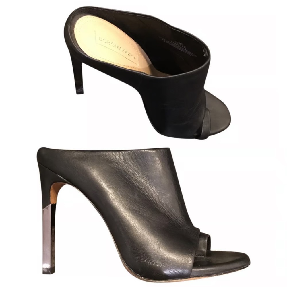 BCBG MAXAZRIA Black Leather Stiletto Mules / Heels